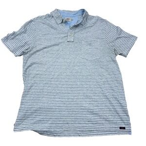 Faherty Polo Shirt Men Large Blue Gray Striped Fine Soft Cotton Flat Pocket